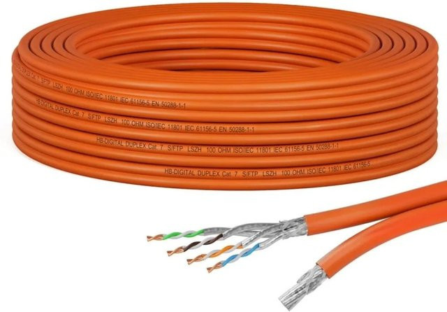 hb-digital CAT 7 Duplex Ethernet LAN Kabel S/FTP AWG23 LSZH Orange, 10 m - Bild 1