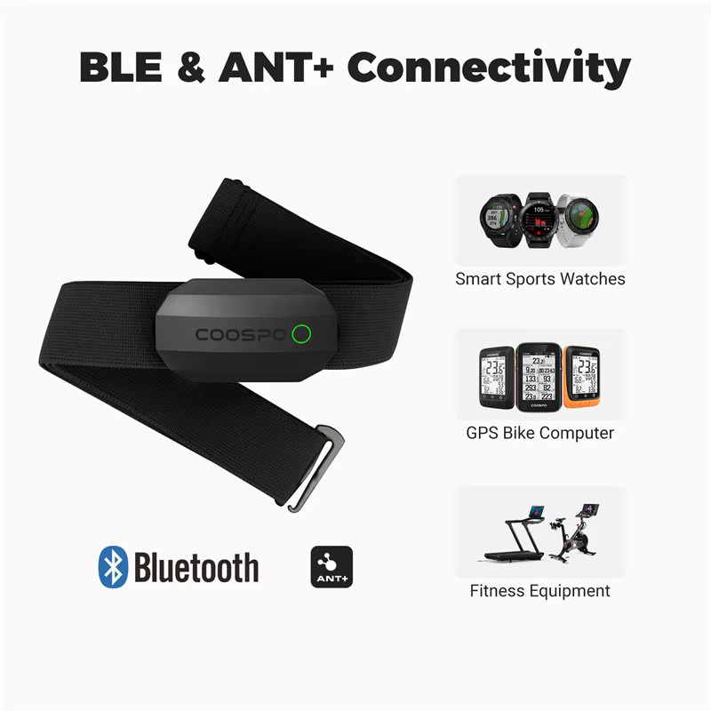 COOSPO H808S Herzfrequenzsensor Brustgurt HRM Monitor mit ANT+ und Bluetooth in Schwarz - Bild 2