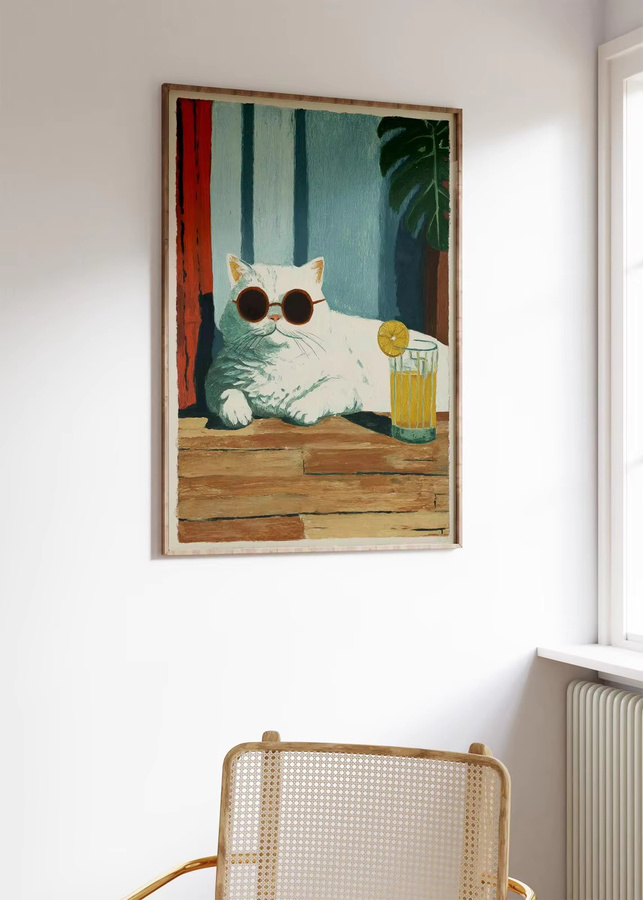Cool Cat Lemonade Poster Retro Wanddekoration mit weißer Katze in Sommer-Illustration auf Papier - Bild 2