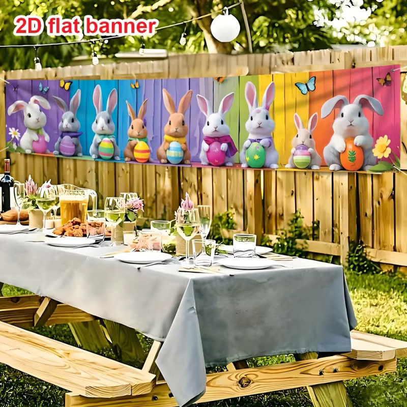 VIKAMA Osterhase Garagentor-Banner mit bunten Hasen und Eiern, mehrfarbige Oster-Außendekoration für die Garage, B/H: 180 x 35 cm - Bild 2