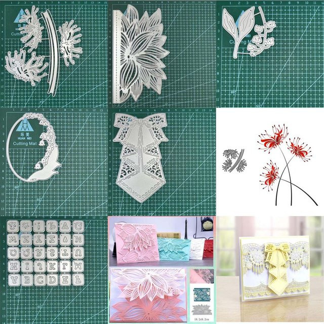 Metall Schneidwerkzeuge Schablonen mit Blumen und Alphabet Buchstaben für Scrapbooking und Handwerk - Bild 1