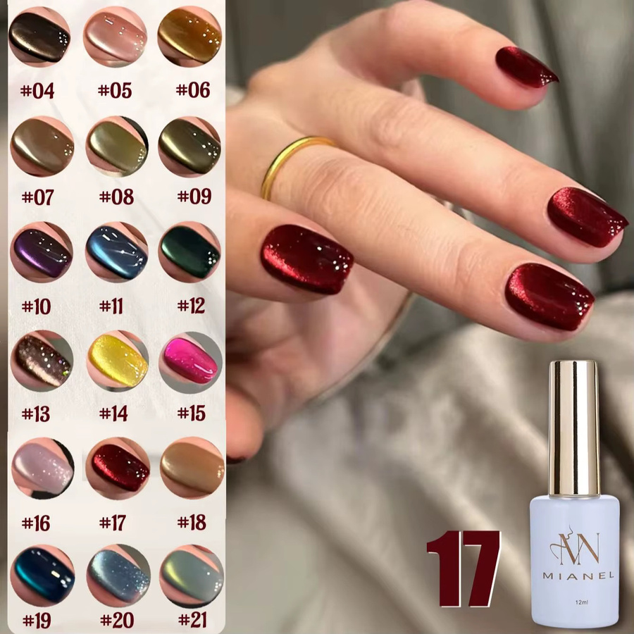 MIANEL Maillard Roter Katzenauge-Gel-Nagellack, 12 ml, Schimmernd - Bild 3