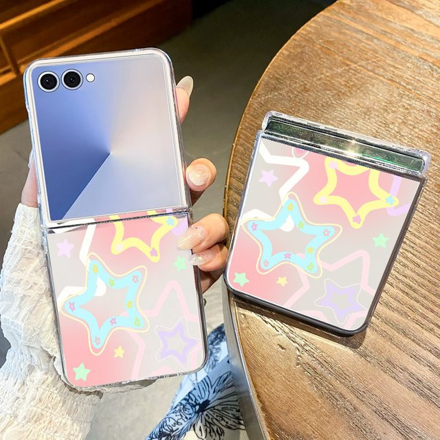 Bunte Sterne-Print Handyhülle für Samsung Galaxy Z Flip 7, transparente Schutzhülle aus hartem PC mit Multicolour-Design - Bild 1