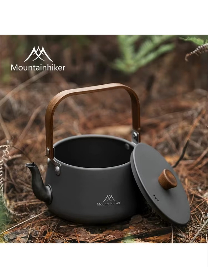 Mountainhiker Outdoor Camping Teekessel aus Aluminiumlegierung mit Holzgriff in Grau oder Schwarz, B/T/H: 14,0 x 9,0 x 14,0 cm - Bild 5
