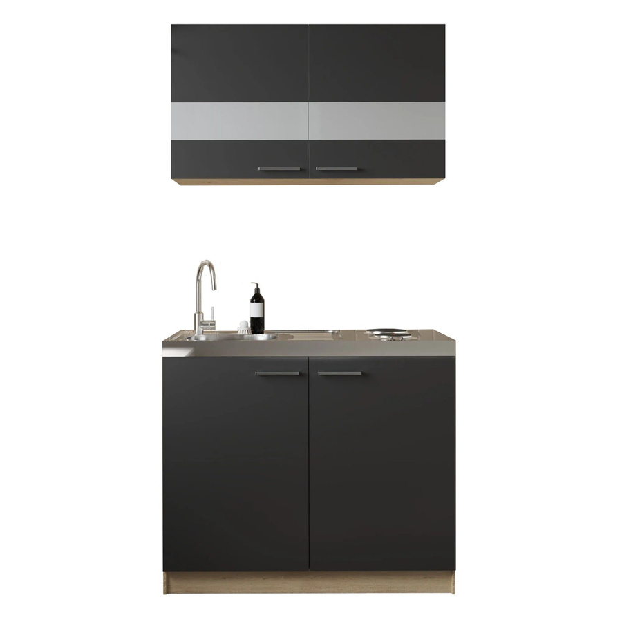 Respekta Küchenmöbel-Set Merle in Schwarz mit Glaseinlagen und Soft-Close-Türen, B/H/T: 100 x 200 x 60 cm - Bild 3