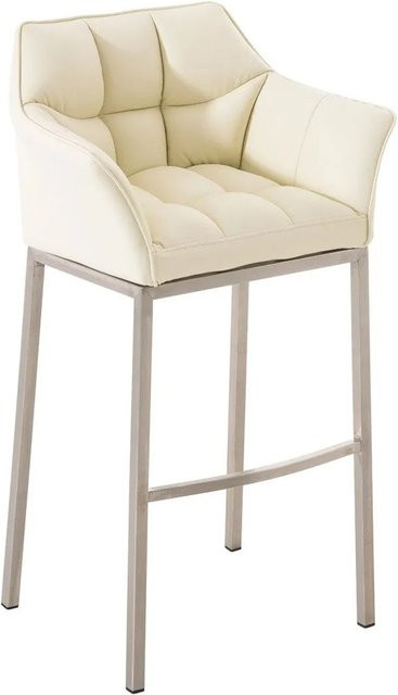 DELUKE Barhocker GIBEL Barstuhl mit Lehne aus Kunstleder in Creme und Silber, B/T/H: 64 x 48 x 110 cm - Bild 1