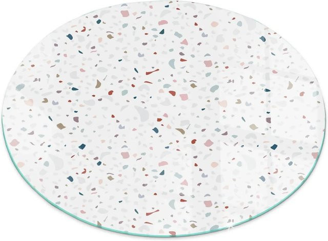 Tulup Glasbodenplatte für Kaminöfen rund in Weiß mit Muster, Durchmesser: 70 cm - Bild 1