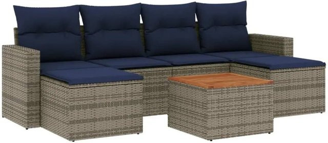 vidaXL 7-tlg. Gartensofa-Set aus Polyrattan in Grau mit Kissen und L-Form für Garten und Terrasse - Bild 1
