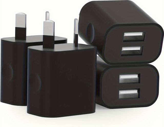 TAQKRED Dual-USB-Netzadapter Set, 4 Stück, Schwarz, 5V/2.1A Wandladegerät mit AU-Stecker für iPhone, iPad und Samsung - Bild 1