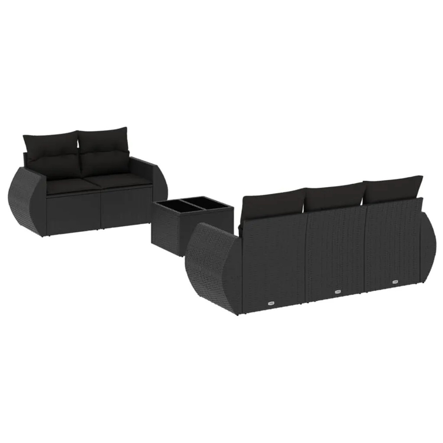 vidaXL 6-tlg Garten-Sofagarnitur aus Poly-Rattan mit Tisch und Kissen, Schwarz - Bild 2