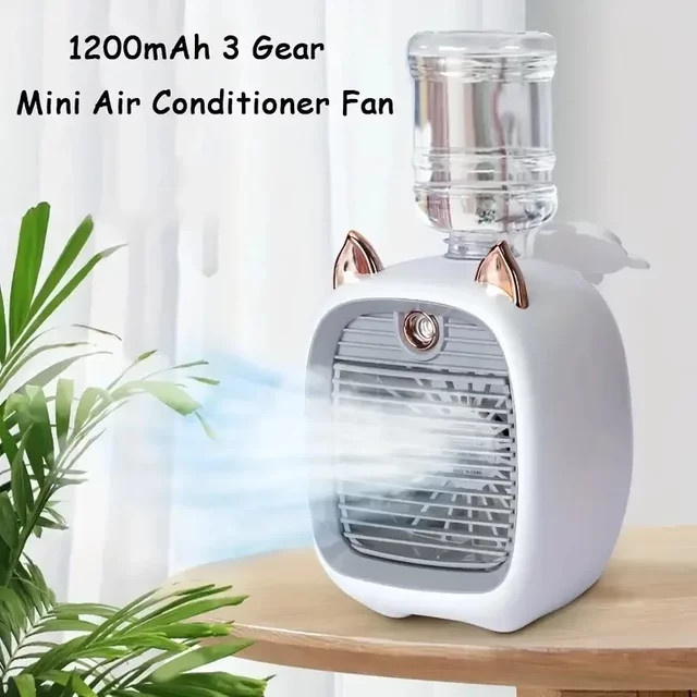 TINSOL USB-Mini-Klimaanlagenventilator mit Luftbefeuchter und drei Geschwindigkeitsstufen, elektrischer Tischventilator in Weiß oder Gelb, 1200 mAh - Bild 1