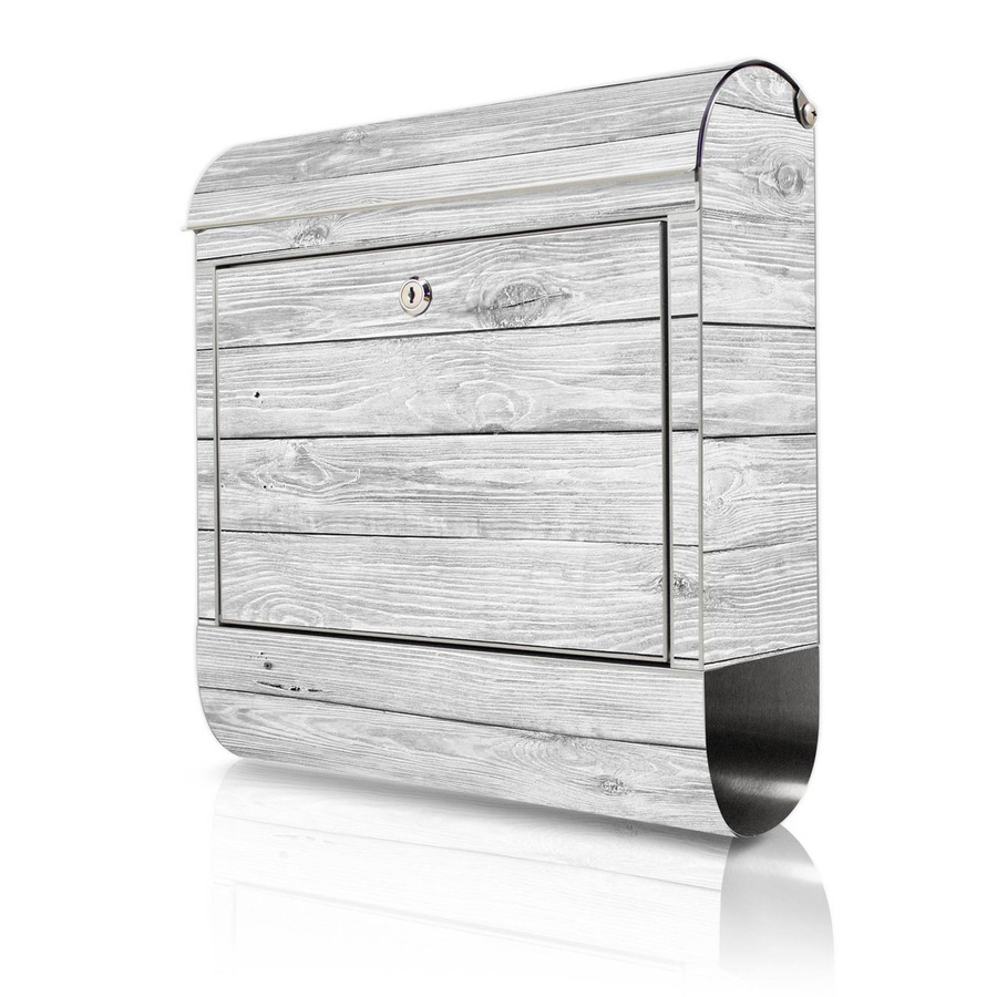banjado Edelstahl Briefkasten mit Zeitungsfach, personalisiert mit Motiv, Farbe: Weiß Gebeizt, B/T/H: 38 x 12,5 x 43 cm - Bild 1