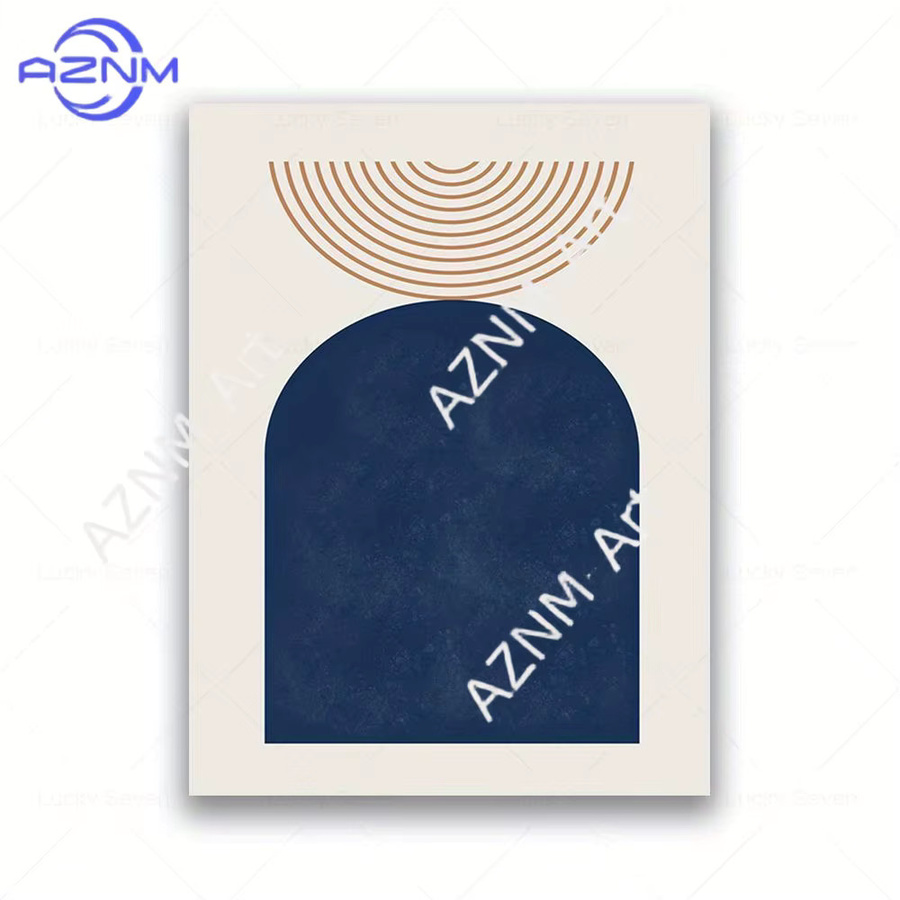 3-teiliges Mid-Century Wandbild von AZNM mit geometrischem Bogen-Motiv in Marineblau und Braun auf Leinwand - Bild 2