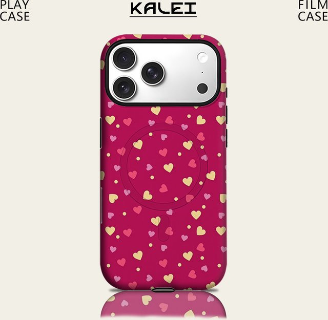 Potdemiel Handyhülle mit Herz-Design in Fuchsia Multi-Color für iPhone 17 16 15 14 13 Pro Max Plus, robuste doppelschichtige Hülle mit Magnetfunktion - Bild 1