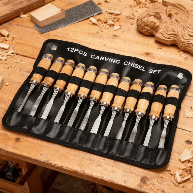 GDART 12-teiliges professionelles Flachmeißel-Set mit Holzgriff für die Holzbearbeitung und Schnitzerei - Bild 1