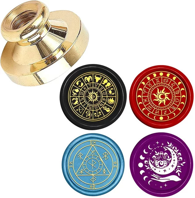 Ersatz-Stempelkopf aus Messing mit zwölf Sternbildern in Gold für Wachssiegel und kreative Karten oder Geschenkumschläge - Bild 1