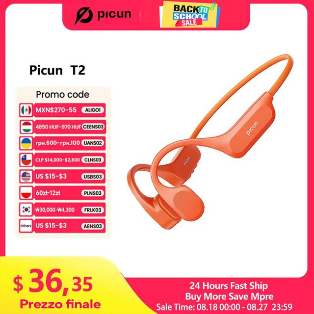 Picun T2 Knochenleitungs-Kopfhörer mit 32 GB Speicher, Bluetooth 5.4, IPX8 wasserdichtes Headset mit Mikrofon für Schwimmen und Reiten - Bild 1