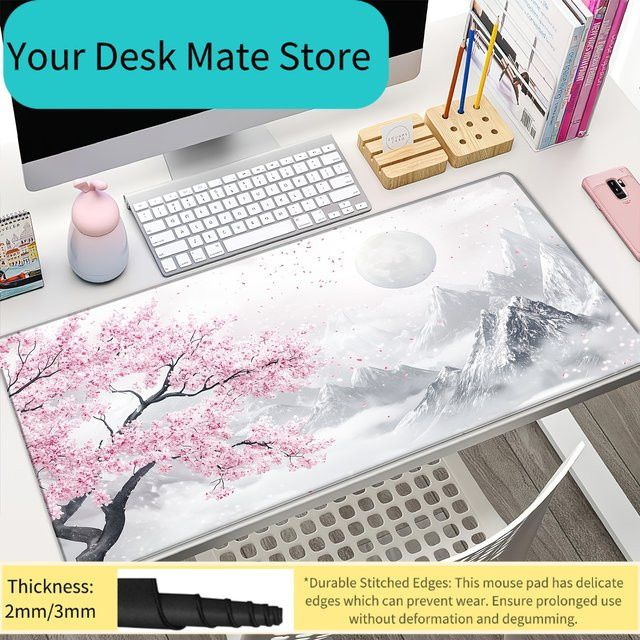 Potdemiel Gaming-Mauspad Cherry Blossom Mountain Moon Schreibtischunterlage wasserdicht und rutschfest, multicolour - Bild 1