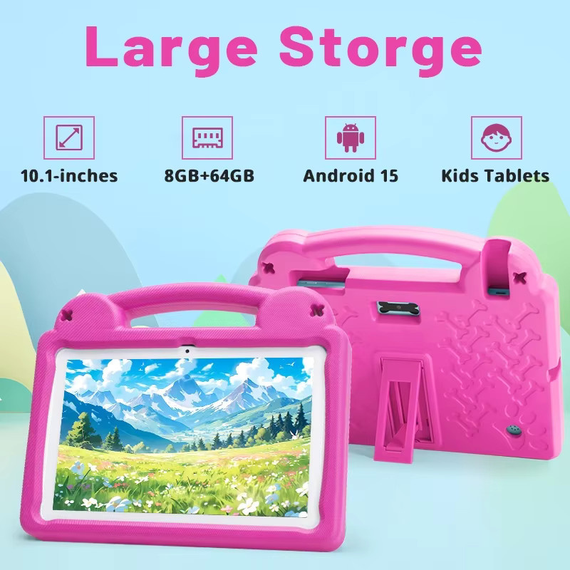 Paitanry Kinder-Tablet mit Android 15, 10,1 Zoll Display, 8 GB RAM, 64 GB ROM, Pink, inklusive Schutzhülle und 5000 mAh Akku - Bild 2