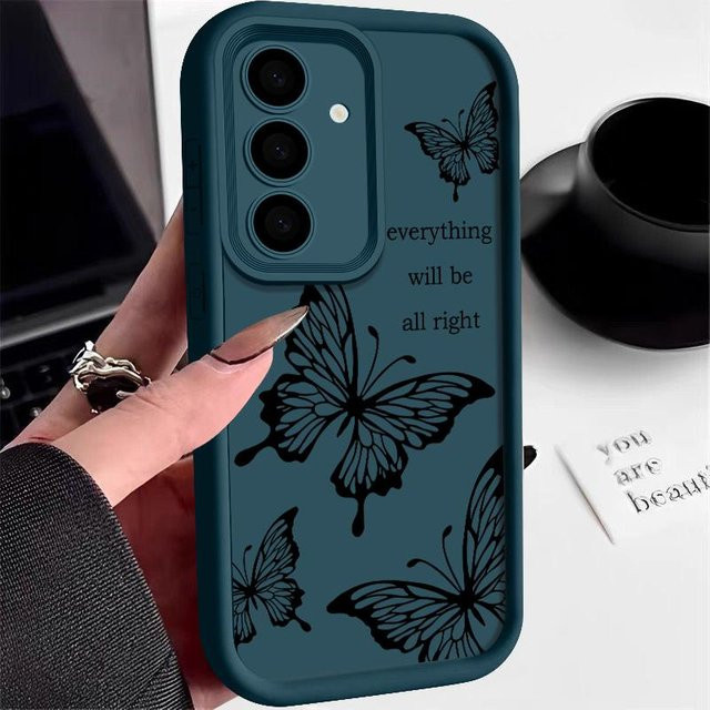 Stoßfeste Silikon Handyhülle mit Schmetterlings-Print für Samsung Galaxy Modelle in Dunkelgrün - Bild 1