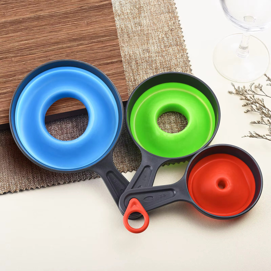 Venlohome 3-teiliges Silikon Trichter-Set, klappbare Teleskop-Trichter in Mehrfarben für Küche und Haushalt - Bild 2