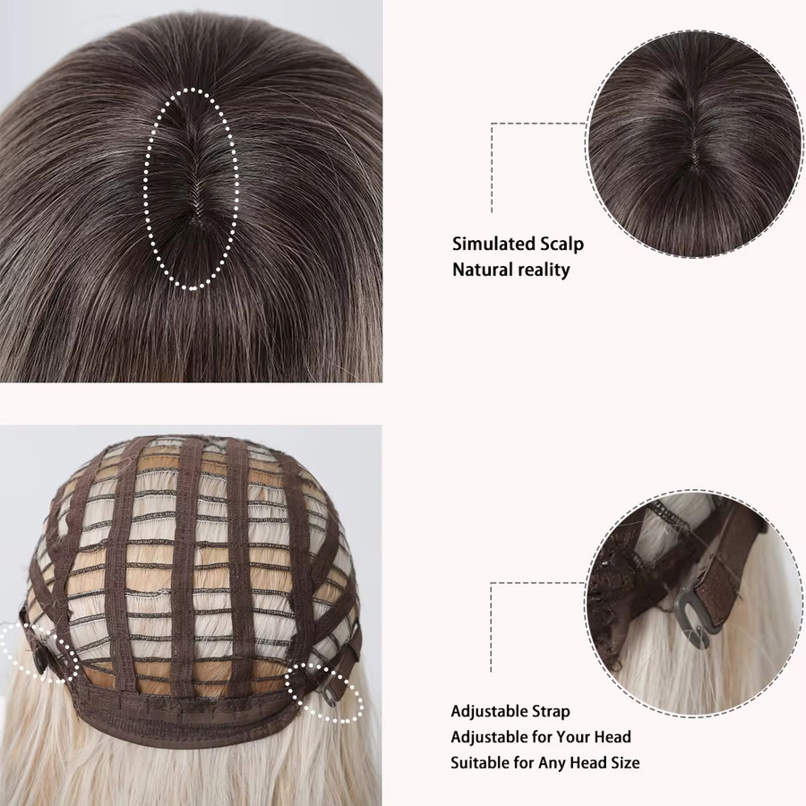 EASIHAIR Synthetik-Perücke, lange blonde Ombre-Braun-Perücke, wassergewellt, mit Pony, Damen - Bild 2
