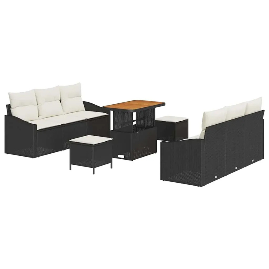 vidaXL Garten-Sofa-Set 9-tlg. aus Poly-Rattan mit Kissen in Schwarz und Beige - Bild 2
