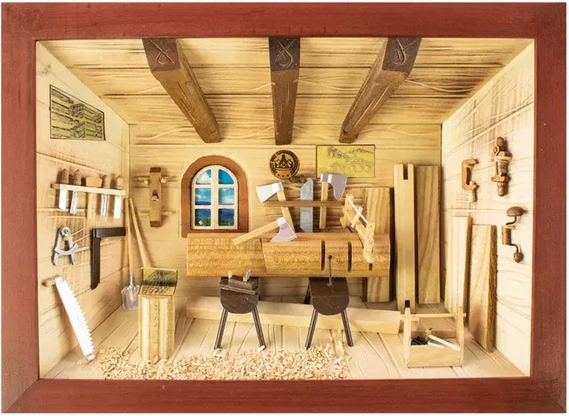 Rustikales 3D-Holzbild Zimmerei in Braun, Wanddeko Rechteck B: 30,0 cm, H: 22,0 cm, T: 1,0 cm - Bild 1