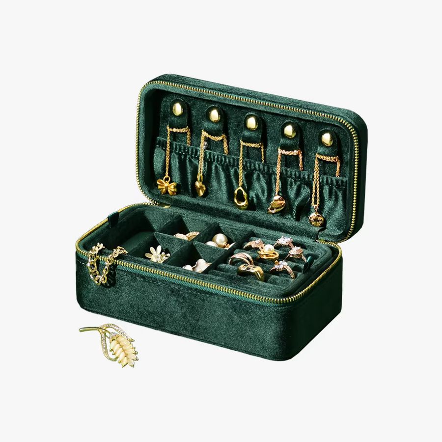 TAIMY Schmuckschatulle aus Samt in Ivory, doppelschichtiger Schmuck-Organizer für Ringe, Halsketten und Armbänder - Bild 4