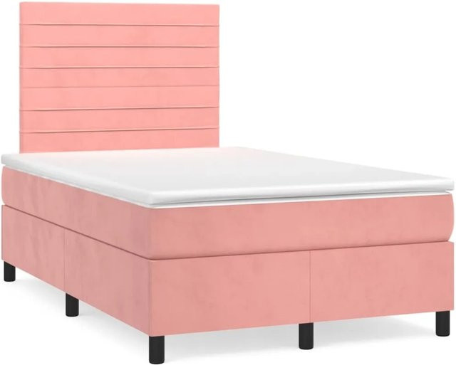 vidaXL Boxspringbett mit Matratze in Rosa, Hybrid-Design aus Samt, B/T: 120 x 200 cm - Bild 1