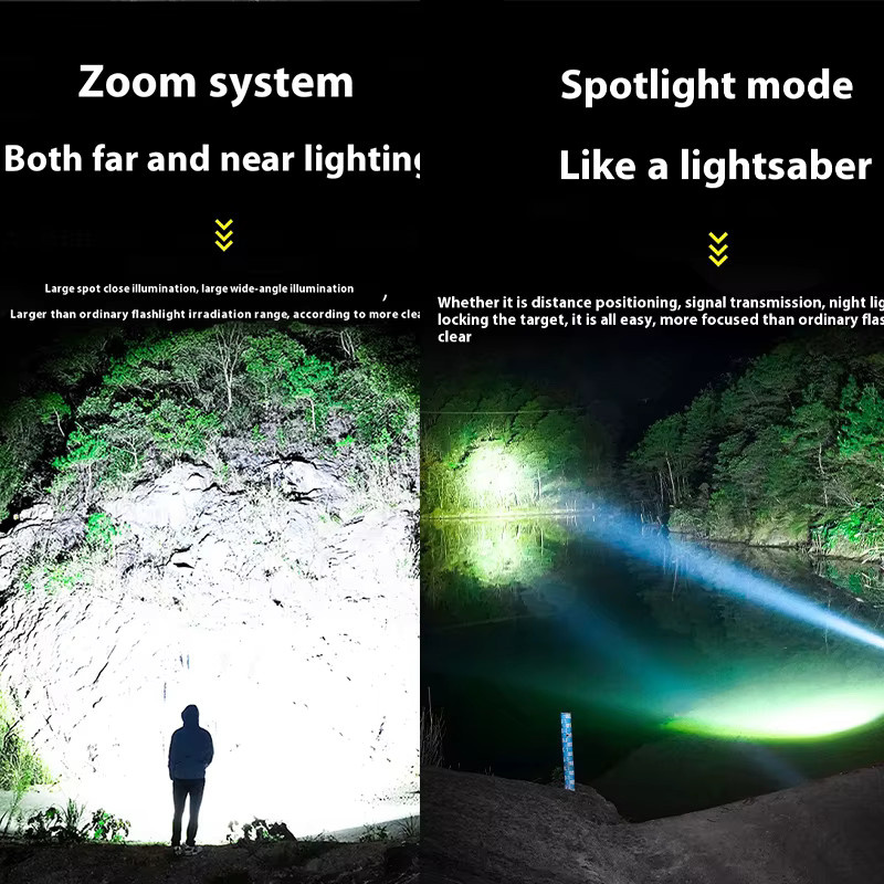 ESMARTER Taktische LED-Taschenlampe aus Metall in Schwarz, wiederaufladbar und wasserdicht mit Zoomfunktion für Outdoor, Camping und Notfälle - Bild 2