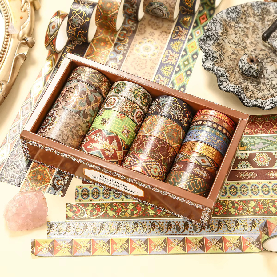 20 Rollen Vintage Washi Tape Set Dunhuang-Thema mit Goldprägung in Gold und Multicolour für DIY Scrapbooking und Fotoalbum-Dekoration - Bild 3