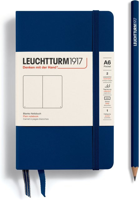 LEUCHTTURM1917 Notizbuch Pocket blanko Hardcover A6 in Marineblau mit zwei Lesezeichen und Verschlussgummi - Bild 1
