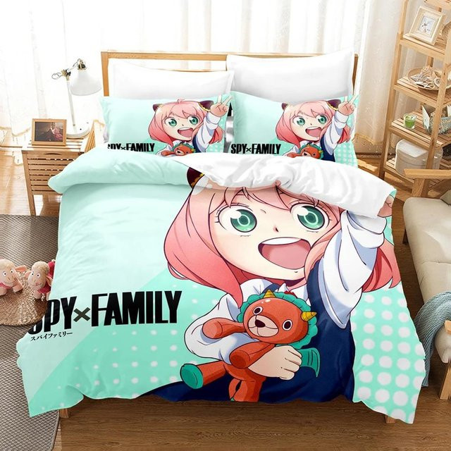 Anime SPY×FAMILY Bettwäscheset mit 3D-Druck und Reißverschluss, Bettbezug und Kissenbezug, Breite: 135 cm, Länge: 200 cm - Bild 1