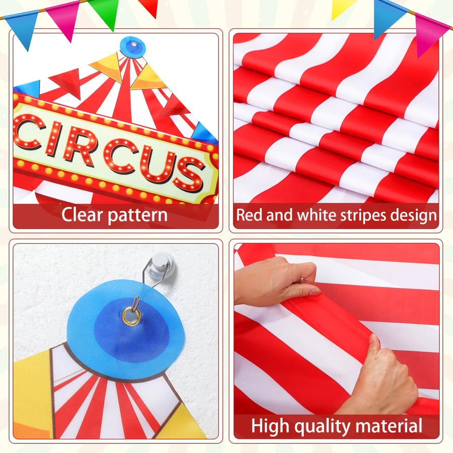 OURFETE Doppelseitiges Willkommensbanner Rot-Weiß Gestreift für Karneval, Zirkus und Kindergeburtstag - Bild 6