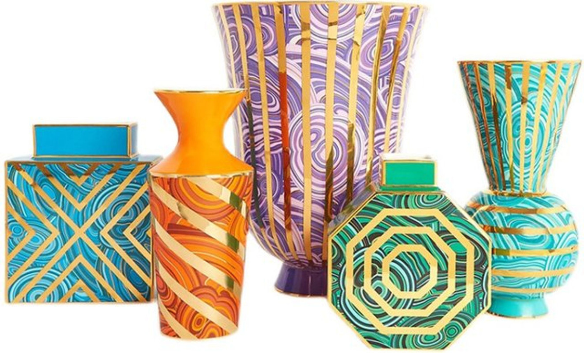 Oeny Designer Keramik Vase in Gold und Mehrfarbig mit geometrischem Design für Schnittblumen - Bild 1