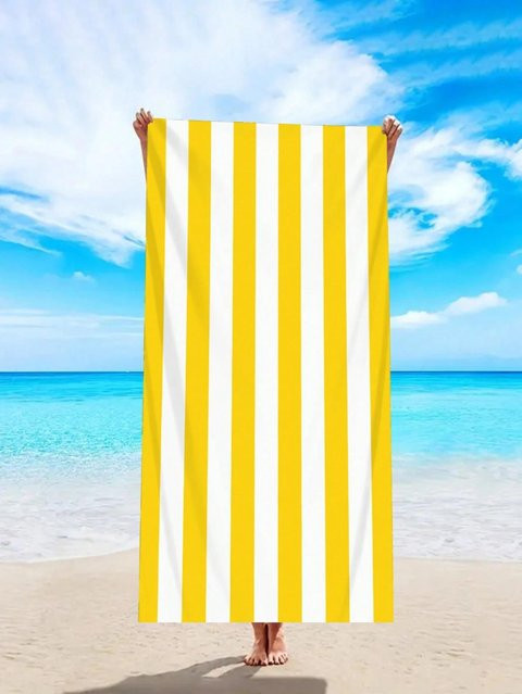 JMG Household Supplies Strandtuch mit grün-weißem Vertikalstreifen aus Polyester, schnelltrocknend, Unisex, B/H: 50 x 100 cm - Bild 1