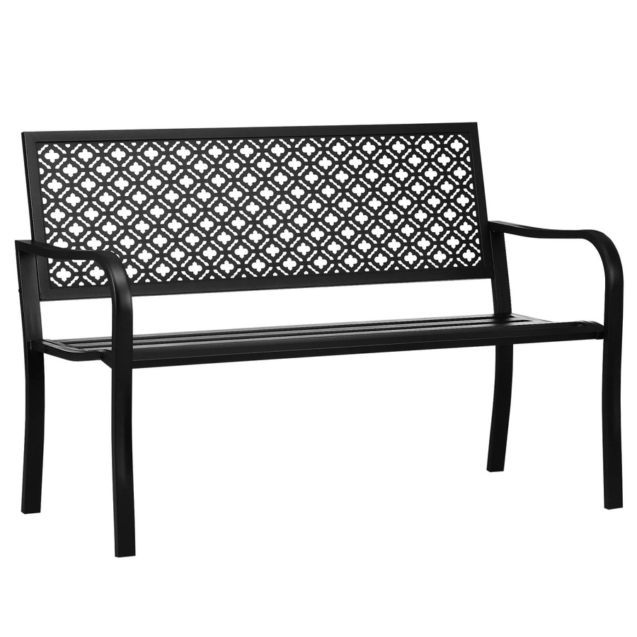 Furnicato Gartenbank aus Metall mit Blumenmuster in Schwarz, wetterbeständige 2-Sitzer Bank für Garten, Terrasse oder Balkon, B/T/H: 127 x 63 x 83 cm - Bild 2