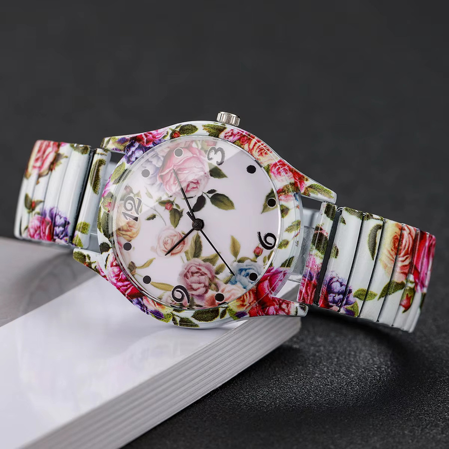 yolako Armbanduhr, Blumenmuster, Quarz, Silikon, Schwarz, Damen - Bild 2