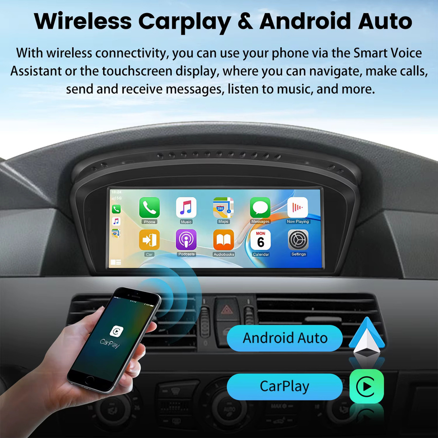 Junsun Wireless CarPlay und Android Auto Multimedia Autoradio für BMW 3er E60 E61 E63 E64 sowie 5er E90 E91 E92 E93 (2004-2012) in Schwarz - Bild 4
