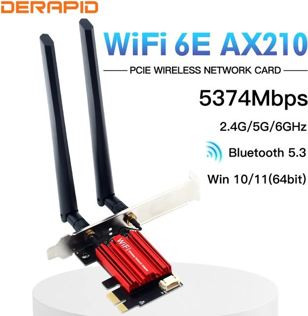 DERAPID AX210 WiFi-6 Netzwerkkarte mit Bluetooth 5.3, Tri-Band Wireless-Adapter für PC und Desktop, NVMe/M.2, Schwarz - Bild 1
