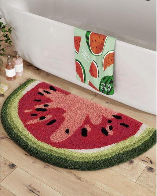 Rutschfeste Badezimmermatte mit Blatt-Design von YC Direct, rot, B/B: 60 x 40 cm, saugfähig und maschinenwaschbar - Bild 1