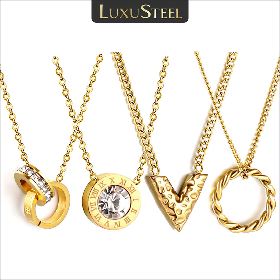 LUXUSTEEL Halskette Edelstahl, Gold, Kristall, Unisex - Bild 1