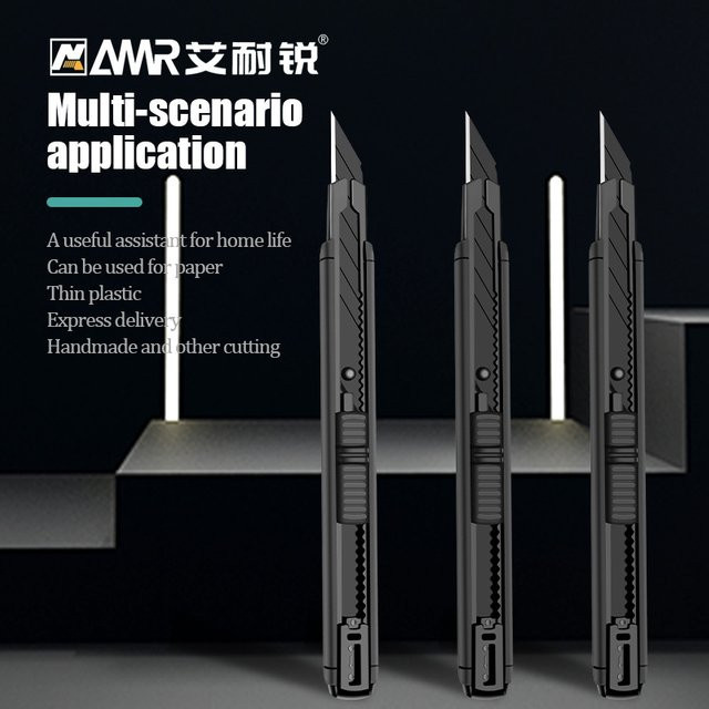 AMR Allzweckmesser aus Aluminiumlegierung in Schwarz mit 18mm Carbonstahl-Snap-Off-Klinge und Bruchschneider - Bild 1