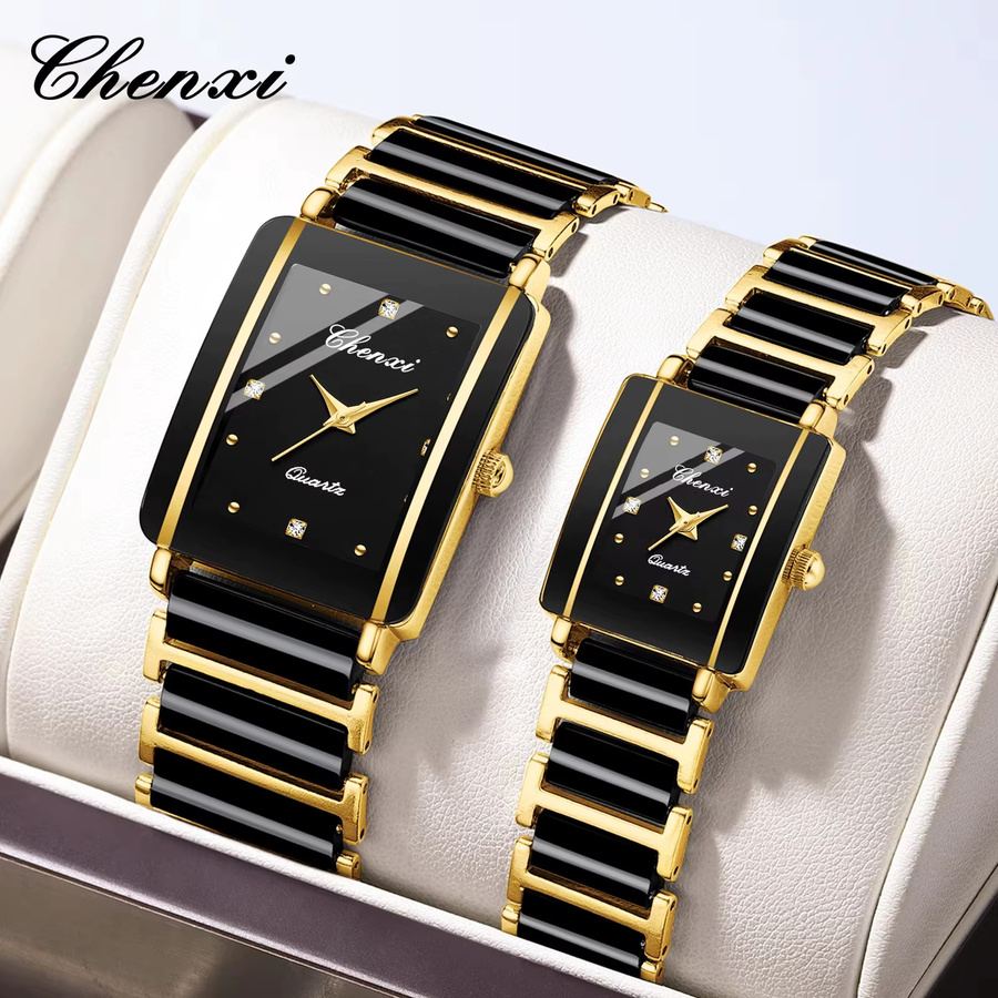 CHENXI Armbanduhr Quarz, Keramik, Gold, Schwarz, Weiß, Unisex - Bild 1