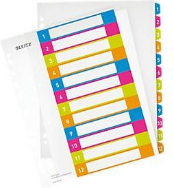 LEITZ Kunststoffregister Wow Zahlen 1-12 A4 Überbreite multicolor PC-beschriftbar - Bild 1