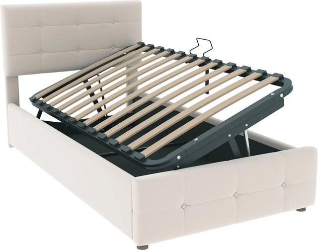 Merax Kinderbett mit Hydraulik-Stauraum in Beige und Samt, B/T/H: 90 x 200 x 30 cm - Bild 1
