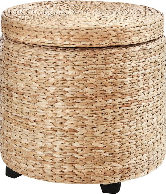 HOMCOM Sitzhocker mit Stauraum Aosom, Fußhocker mit Aufbewahrungsbox und abnehmbarem Deckel aus Rattan in Beige, Durchmesser: 43 cm - Bild 1