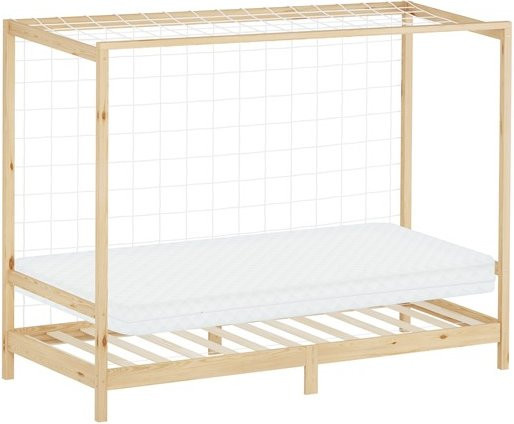 ML-Design Kinderbett Fußballtor aus Kiefernholz mit Matratze und Tornetz, Natur, B/T/H: 90 x 200 x 103 cm (Matratze H: 10 cm) - Bild 1