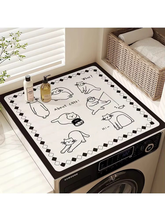 VIKAMA Fun Card Cat Wäschematte in Weiß, rutschfeste und staubdichte Schutzmatte für Trockner, Kühlschrank oder Küchenablauf - Bild 2